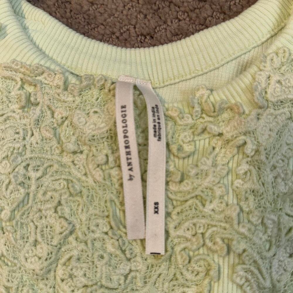Pastel sage mint green ribbed anthro tank with flower appliques - Picture 4 of 5